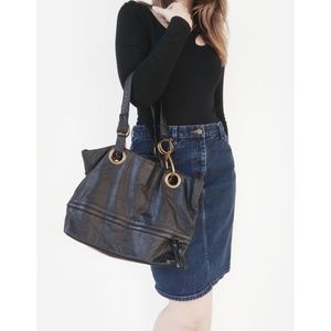 VTG Look Black Faux Leather Brass Clasp Bag